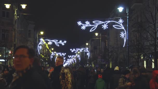 Vilnius Litouwen Circa December 2017 Kerstboom Versierde Stad Vilnius Mensen — Stockvideo