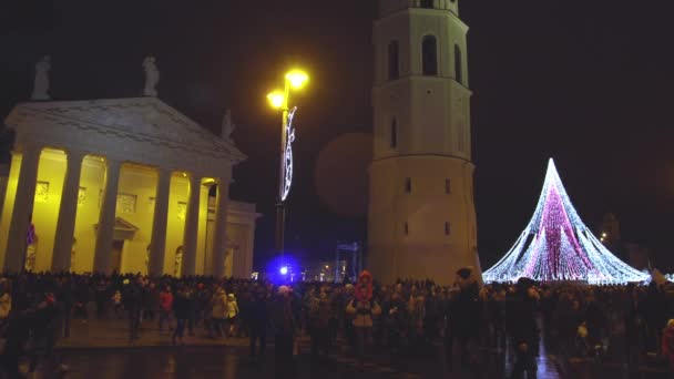 Vilnius Litouwen Circa December 2017 Kerstboom Versierde Stad Vilnius Mensen — Stockvideo