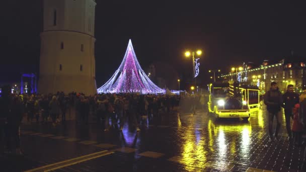 Vilnius Litvánia Circa December 2017 Karácsonyfa Díszítették Vilnius Emberek Ünneplik — Stock videók