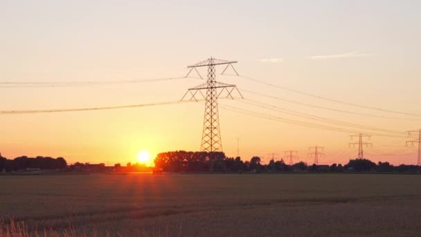 Захід Сонця Лінія Електропередач — стокове відео