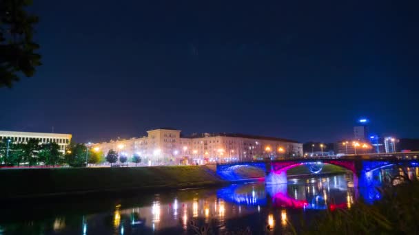 Vista Nocturna Vilnius Lituania Time Lapse — Vídeos de Stock