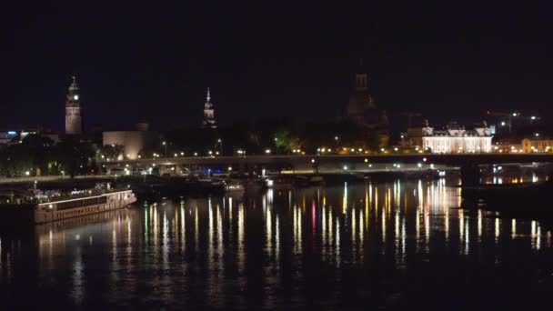 Dresden Tyskland Cirka Juli 2018 Den Historiska Stadskärnan Natten — Stockvideo