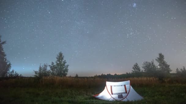 Tenda Sob Céu Estrelado Lapso Tempo — Vídeo de Stock