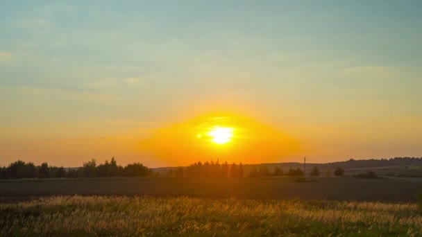 Sunset Dan Traktor Bekerja Lapangan Waktu Lapse — Stok Video