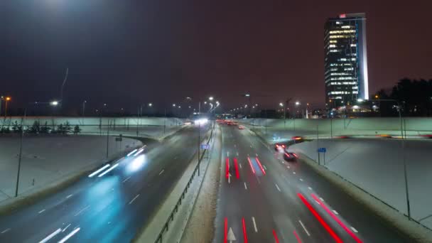 Traffico Serale Città Inverno Time Lapse — Video Stock