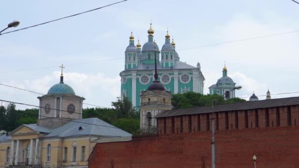 Росія Смоленськ Близько 2019 Травня Успенський Собор Фортечний Мур — стокове відео