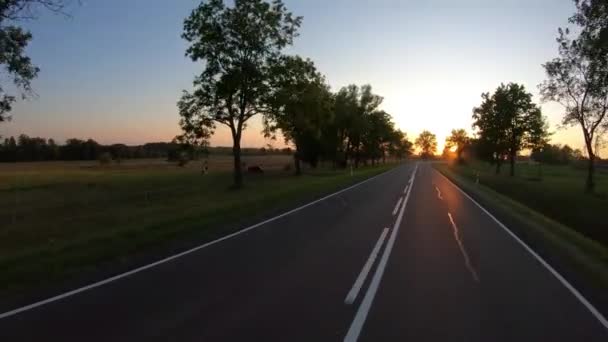 Een Landelijke Weg Naar Zonsondergang Pov — Stockvideo
