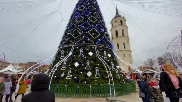 Vilnius Lituânia Cerca Dezembro 2019 Árvore Natal Mercado Praça Catedral — Vídeo de Stock