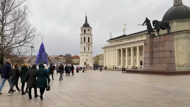 Вильнюс Литва Около Декабря 2019 Года Рождественская Елка Рынок Соборной — стоковое видео