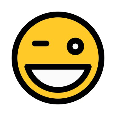 Sırıtan emoji renkli vektör çizim göz kırpıyor,
