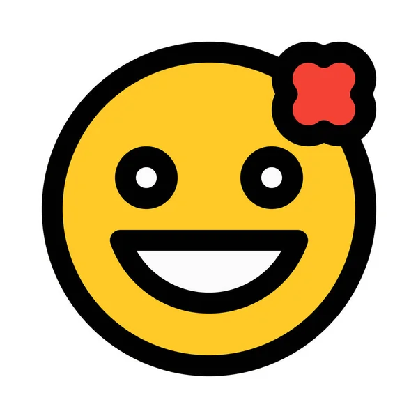 Emoji Sorridente Com Flor Ilustração Vetorial Colorido — Vetor de Stock