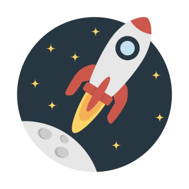 Roket fırlatma - uzay uçuşu simgesi, basit vektör çizim