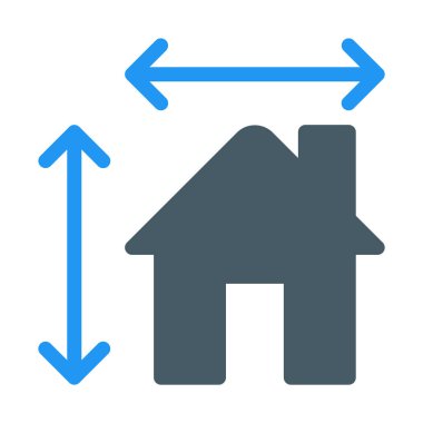 Ev ölçüm ve boyutları simgesi, basit vektör çizim