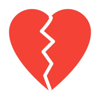 Kırık kalp şekli simgesi, basit vektör çizim