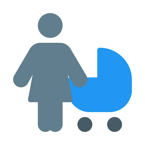 Vrouw Met Kinderwagen Pictogram Eenvoudige Vectorillustratie — Stockvector