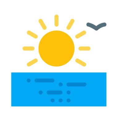 Sunset Beach simgesinin, basit vektör çizim