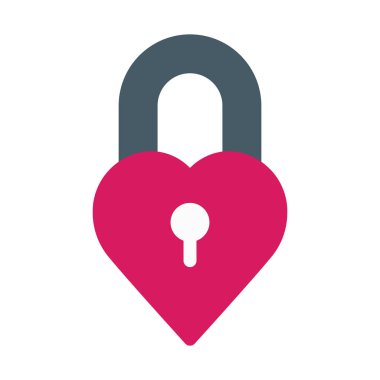 Kalp şekli asma kilit simgesi, basit vektör çizim