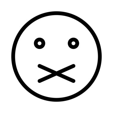 Ağız kapalı Smiley simgesi, basit hat illüstrasyon