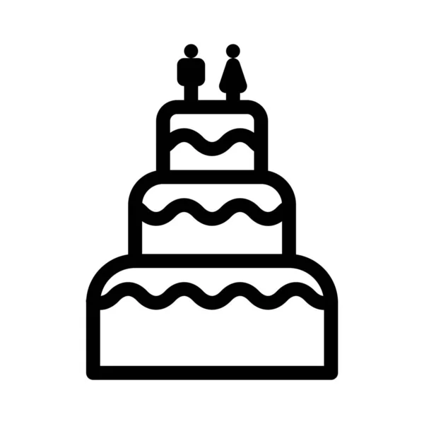 結婚式のカップル ケーキ アイコン シンプルなラインの図 — ストックベクタ