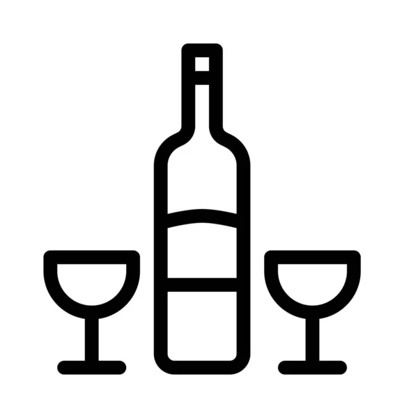 Wine Bottle Glasses Icon Simple Line Illustration — Stock Vector