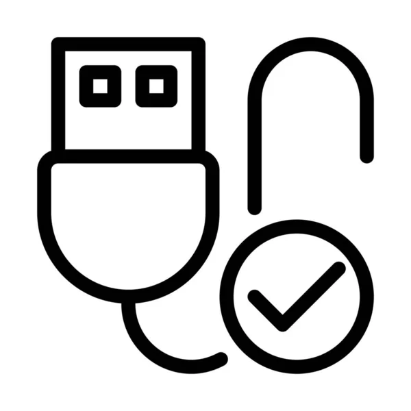 Dispositivo Usb Icono Conectado Ilustración Línea Simple — Vector de stock