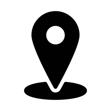 Konumu toplu iğne nokta, basit siyah çizgi resimde beyaz arka plan üzerinde