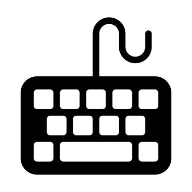 Kablolu bilgisayar klavye, basit siyah çizgi resimde beyaz arka plan üzerinde