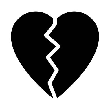 Kırık kalp şekli, basit siyah çizgi resimde beyaz arka plan üzerinde