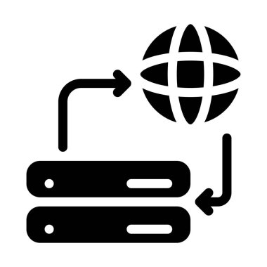 Beyaz arka plan üzerinde izole küresel sunucu ile senkronizasyon