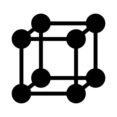 Molekül küp yapısı, basit siyah çizgi resimde beyaz arka plan üzerinde