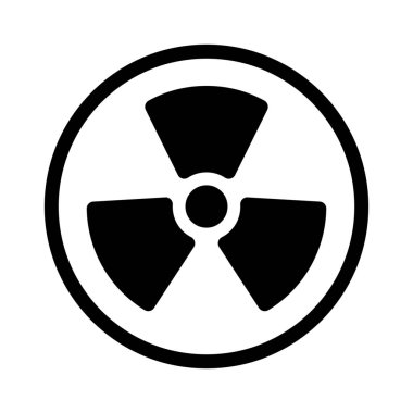 Radyoaktif Nükleer işareti, basit siyah çizgi resimde beyaz arka plan üzerinde