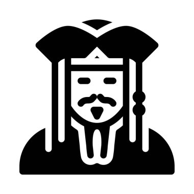 Korsan Jack Sparrow, basit siyah çizgi resimde beyaz arka plan üzerinde