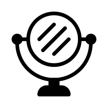 Dönebilen, menteşelenmiş ayna standı, basit siyah çizgi resimde beyaz arka plan üzerinde