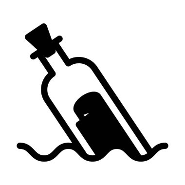Message in Bottled, simple black line illustration on white background