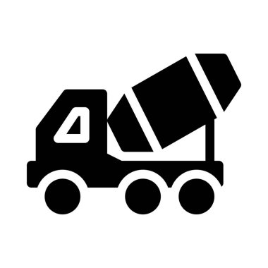 Beton kamyon Mikser simgesi üzerinde beyaz izole 