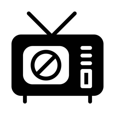 Televizyon yok, basit siyah çizgi resimde beyaz arka plan üzerinde