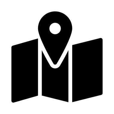 Dijital harita simgeleri, basit siyah çizgi resimde beyaz arka plan üzerinde