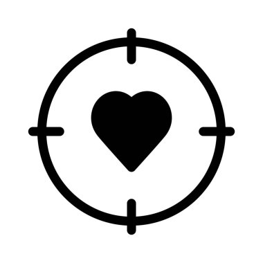 Romantik aşk hedef, basit siyah çizgi resimde beyaz arka plan üzerinde