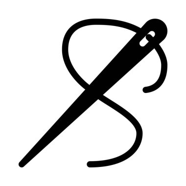 İğne iplik ile basit siyah çizgi resimde beyaz arka plan üzerinde