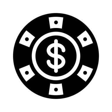 Casino para çip, basit siyah çizgi resimde beyaz arka plan üzerinde