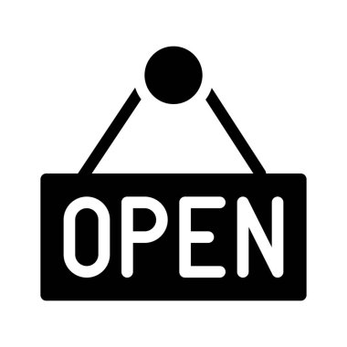 Mağaza açık afiş, basit siyah çizgi resimde beyaz arka plan üzerinde