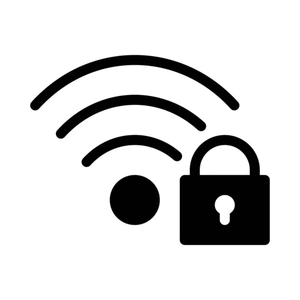 Bezár Vagy Biztonságos Wifi Egyszerű Fekete Vonal Szemlélteti Fehér Háttér — Stock Vector