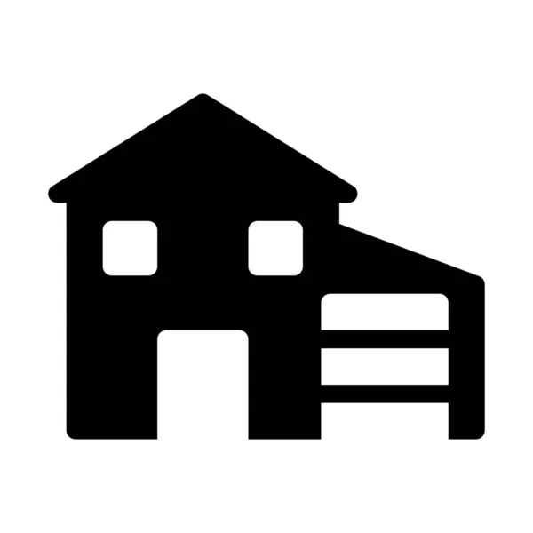 Bungalow Garage Simple Black Line Illustration White Background — 图库矢量图片