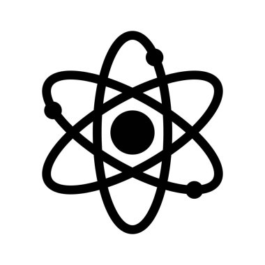 Atom ve çekirdek simgesi üzerinde beyaz izole 