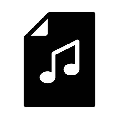 Müzik ses dosyasını, basit siyah çizgi resimde beyaz arka plan üzerinde