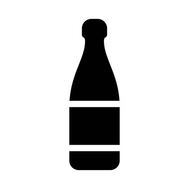 Champagne bottle, simple black line illustration on white background