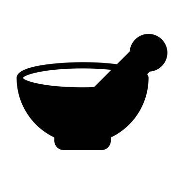 Harç ve havaneli, basit siyah çizgi resimde beyaz arka plan üzerinde