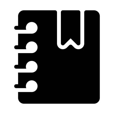 Spiral Defter Bookmarked, basit siyah çizgi resimde beyaz arka plan üzerinde