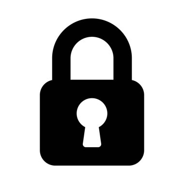 Güvenli asma kilit güvenlik, basit siyah çizgi resimde beyaz arka plan üzerinde