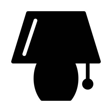 Gece başucu lamba, basit siyah çizgi resimde beyaz arka plan üzerinde